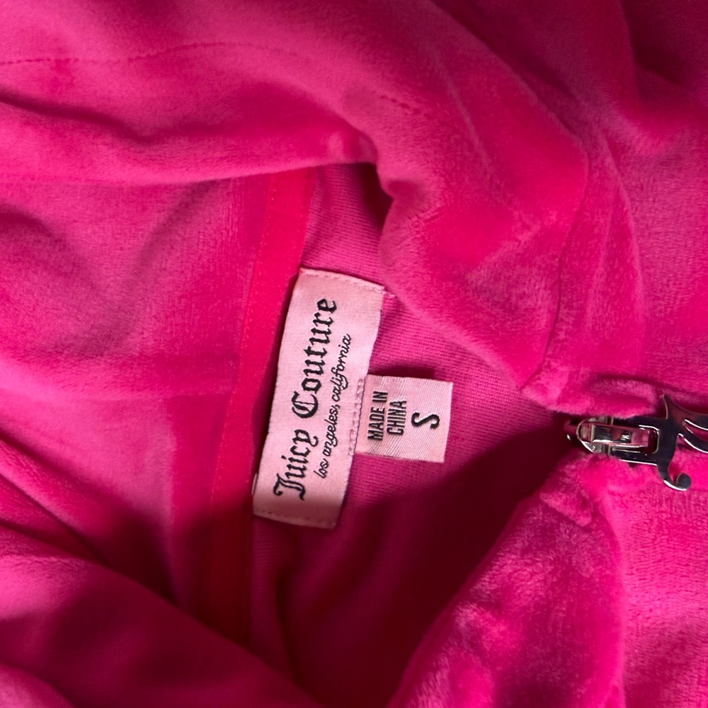Juicy Couture Hot Pink Velour Zip Hoodie Small Y2K Rhinestone Logo - Picture 2 of 4